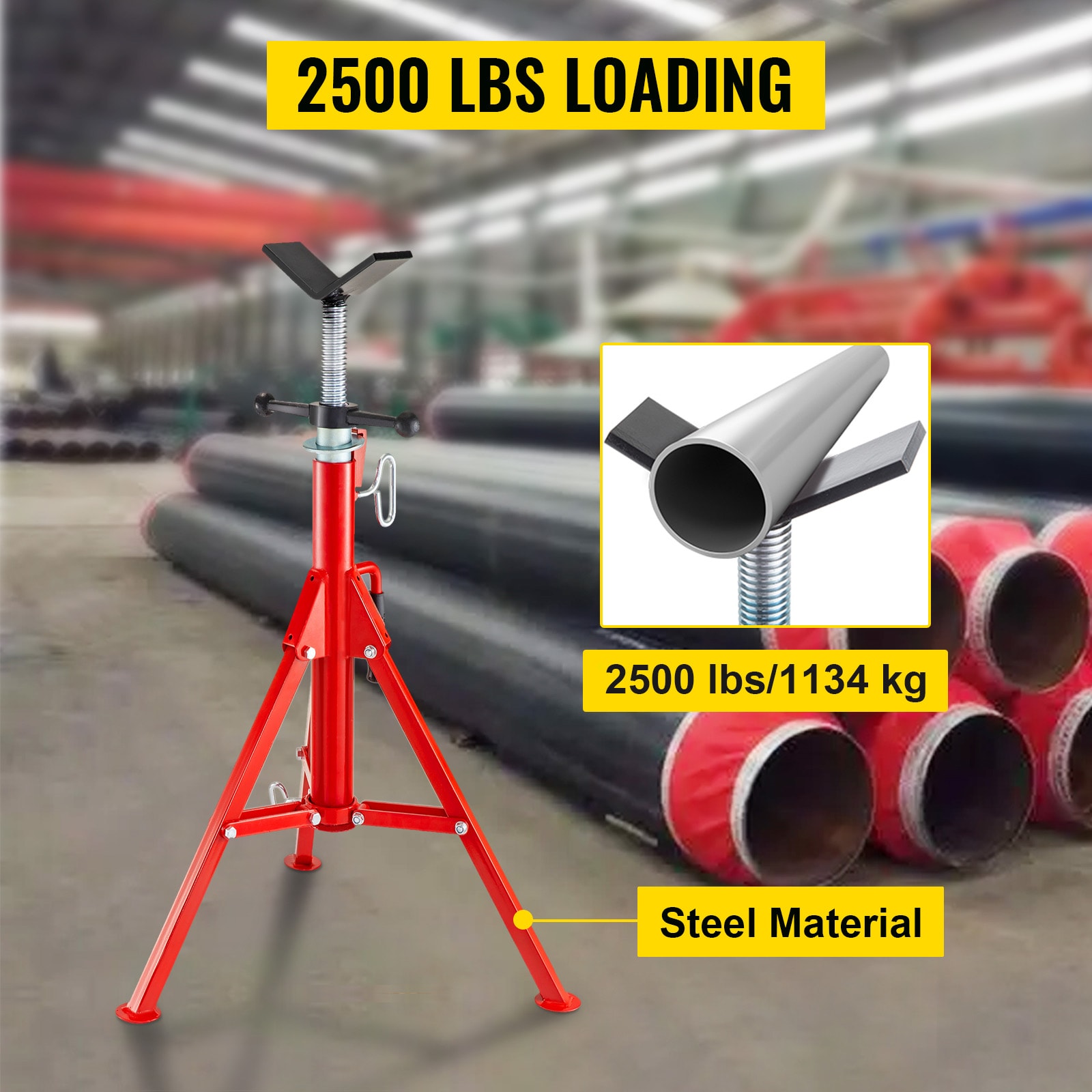 V Head Pipe Stand Adjustable Height Heavy Duty Steel Jack Stand_voghion.com